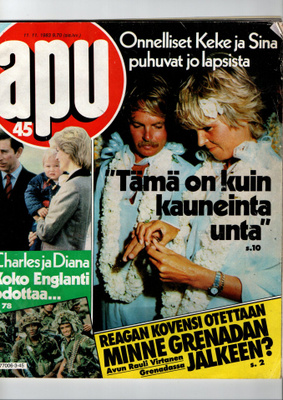 Apu n:o 45 1983 Keke & Sina. Rinne. Jurkka. Diana & Charles.