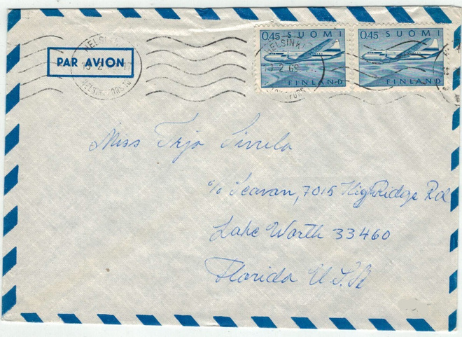 M63 1963 45p 2 kpl lentokirje USAhan 1968