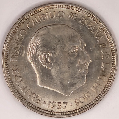 Espanja 5 pesetan kolikko 1957