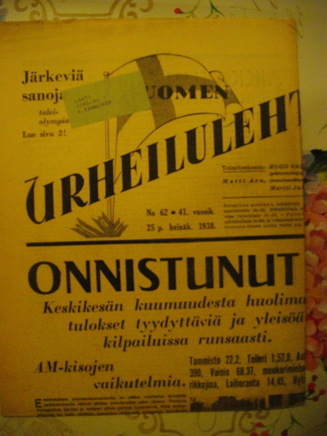 Suomen Urheilulehti Nro 62/1938 (26.10)