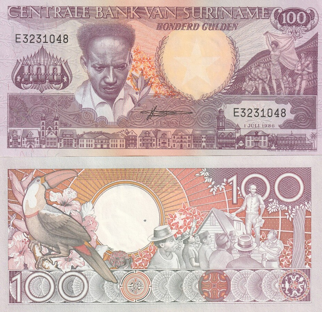 SURINAM 100 GULDEN 1986 P-133a UNC (K13-S67)