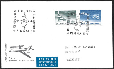 FDC 1963 Lentoliikenne 40 vuotta LaPe 579 - 580