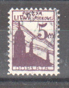 Keski-Liettua 1921 5mk lunastusmerkki leimattuna