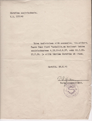 Kärkölän suojeluskunta, asiakirja