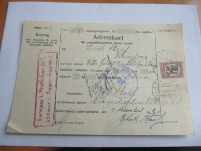 1920 Vaasa osoitekortti SVK Vaasan Pataljoona Hkiin