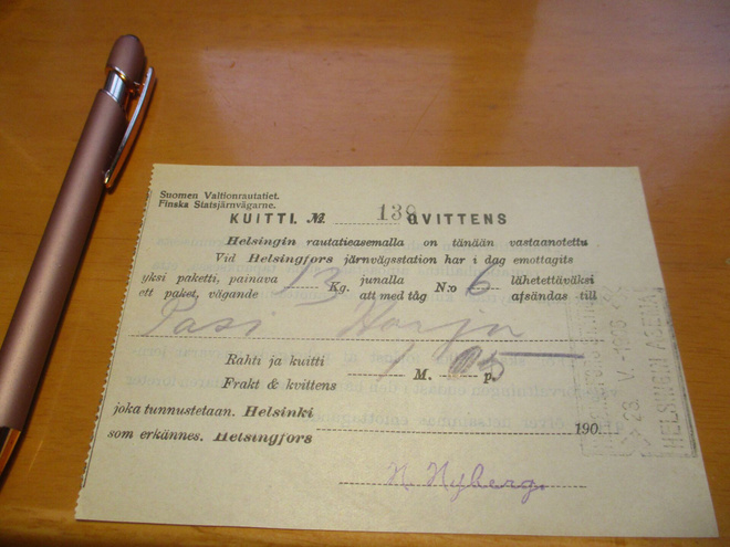 1906 Helsinki Suomen Valtionrautatiet kuitti