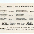 Purkkakuva Hellas Autosarja n:o 73 FIAT 1600 CABRIOLET - pikkukuva 2