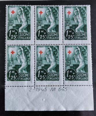 1945 Punainen Risti 1mk+25p numerokuusilo **