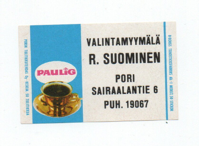 Porin Tulitikkutehdas VALINTAMYYMÄLÄ R. SUOMINEN PORI