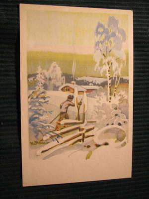 Postikortti Talvimaisema 1940-luvulta. Maasio.