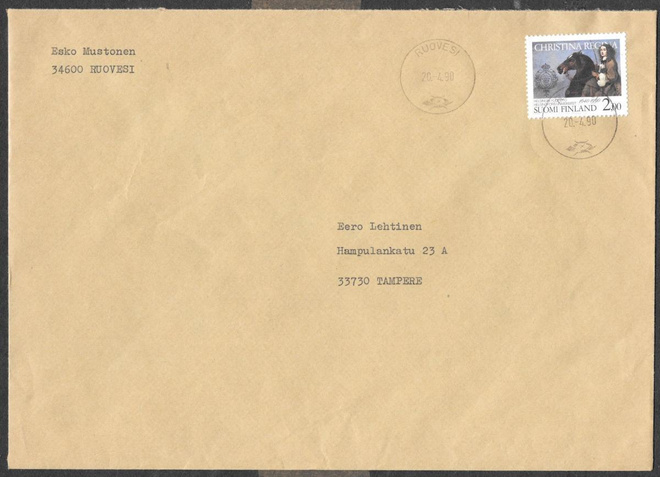 Postilähetys - Hki Yliop.350v (LAPE 1103) Ruovesi 20.4.1990