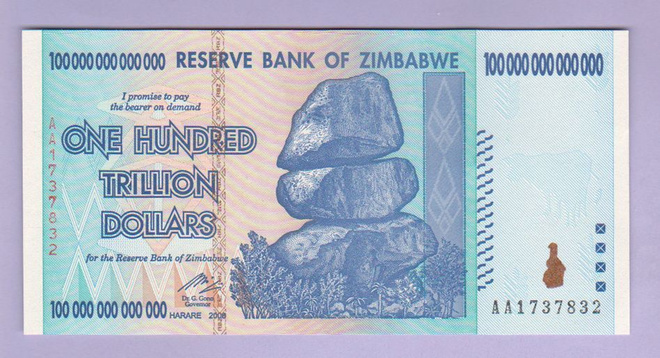Zimbabwe 100 000 000 000 000 Dollars v.2008 UNC P-91
