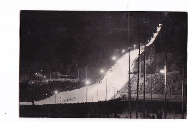 VANHA Valokuva Postikortti Lahti Mäkihyppy 1938