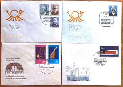 DDR Itä-Saksa 4 kpl ensipäivänkuoria FDC vv. 1971-6