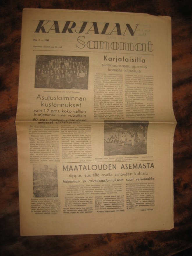 Sanomalehti  Karjalan Sanomat  nro 4 / 1949