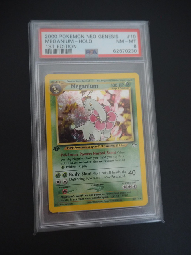 Pokemon kortti Meganium 1st edition Neo genesis PSA 8
