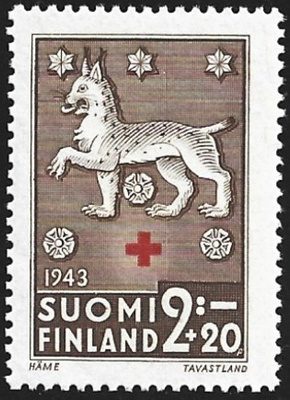 1943 Punainen Risti Häme 2 mk + 20 p **  LaPe 272