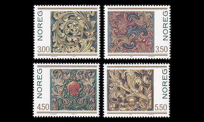 Norja 1135-8 ** Postimerkin päivä, puunveisto (1993)
