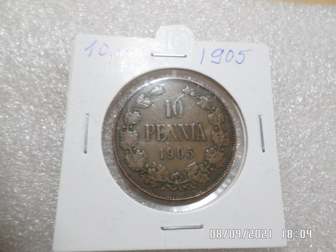 10  penniä   1905   rahakehyksessä   Kl   6