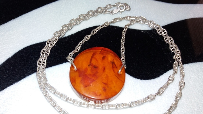 Vintage hopea kaulakoru Meripihka Amber riipus 925