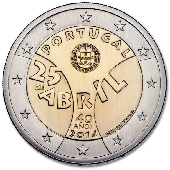 ** PORTUGALI 2€ 2014 Neilikkavallankumous pillerissä **