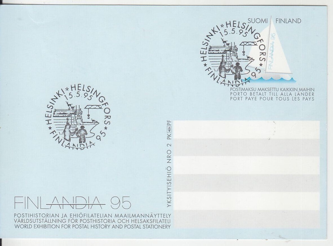 Finlandia 95 purjehdus ehiökortti ep. leimalla.
