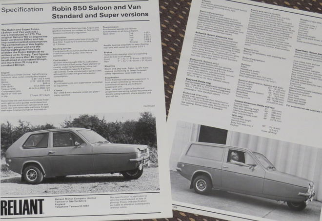 1977 Reliant Robin 850 esite - kolmepyöräinen