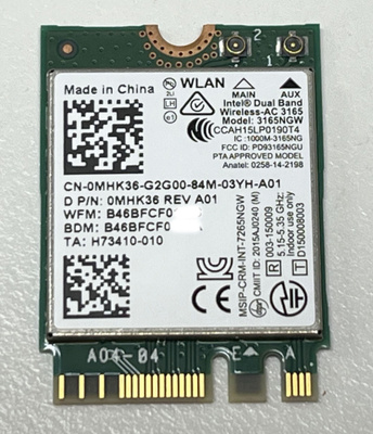 Intel Dual Band Wireless AC 3165 3165NGW 433Mbps BT 4.0 WLAN