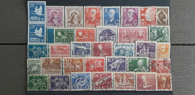 RUOTSI 1940-luku LEIMATTUJA postimerkkejä 36 kpl