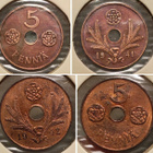 5 PENNIÄ reikärahat pari v.1941-42. Jatkosota - pikkukuva 1