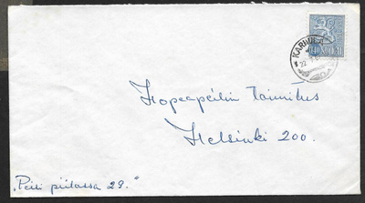 Postilähetys - Yl.m. 0,40mk (LAPE 618) Karhula 22.7.1967