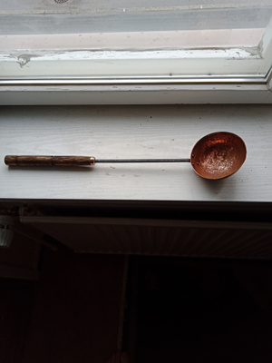 Kupari - rauta - puu löylykauha puukahvalla, vintage.