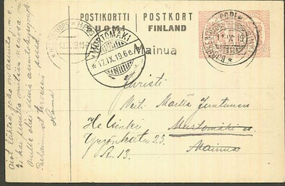 Mainua rivileima edelleen lähetetyllä ehiökortilla 1919