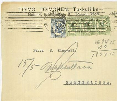 Firmakuori TOIVO TOIVONEN Tukkuliike  Hki-20