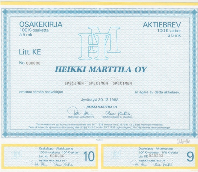 OKK 1988 Heikki Marttila Oy (ALCOM) spec, Jyväskylä osakek.