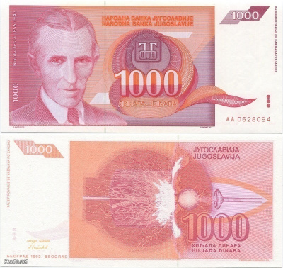 Jugoslavia 1000 Dinara v.1992 (P-114) UNC AA-sarjaa