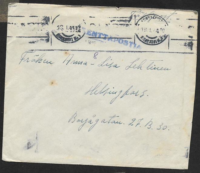 Postilähetys - Kenttäposti + KPK 1 18.1.1944