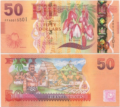 Fiji Fidzi 50 Dollars 2013 UNC, P-118, uusin värikäs sarja