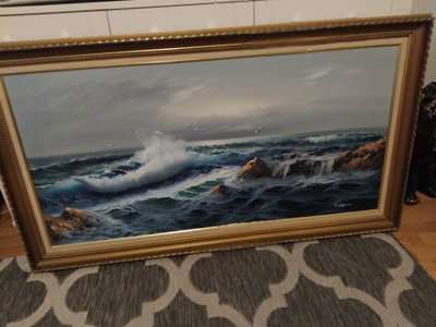 Merimaisema-öljymaalaus kultakehyksillä