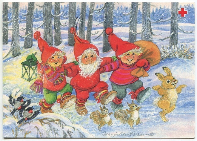 Marjaleena Pitkäranta Kolme tonttua, eläimiä, kulkenut 2000