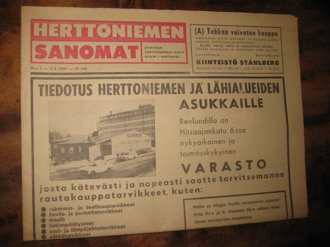 Sanomalehti Herttoniemen sanomat 6.4.1968