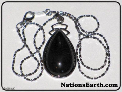 Black Agate Gemstone Pendant, Tear Shaped *NEW*