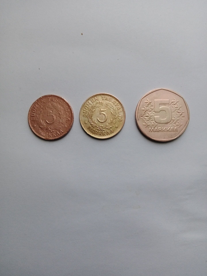 Vanha kolikko, 5 Markkaa 3kpl. 1948, 1947 ja 1973