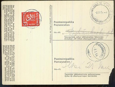 M30 1952 15 mk jälkitaksoitus PYHÄNKOSKI -54