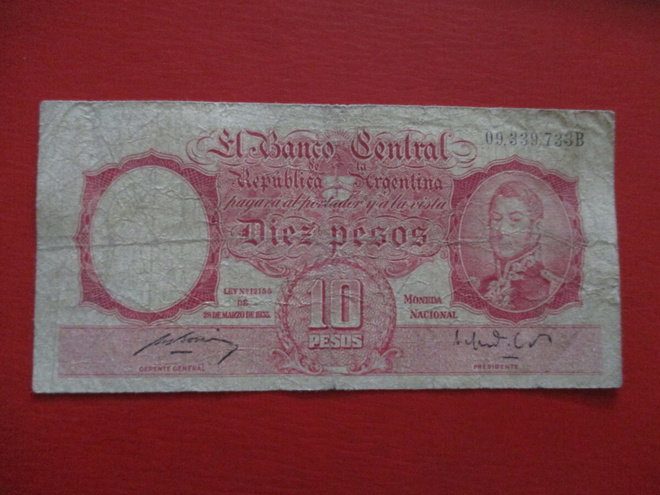ARGENTINA 10 PESOS 1954-63  (K15-S60)