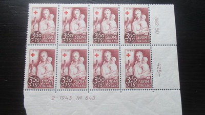Punainen Risti 3,50mk+75p 1945 Kahdeksilo numerolla **