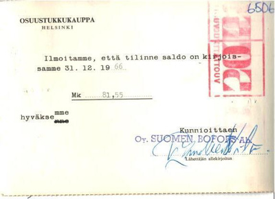 FIRMAKORTTI SUOMEN BOFORS  HELSINKI