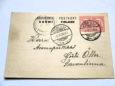 1920 Orismala As. ehiö Savonlinnan asemapäällikölle