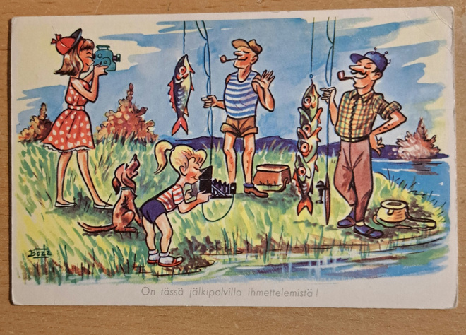 kalastajat kuvattavana, sign? kulkenut käsipostissa