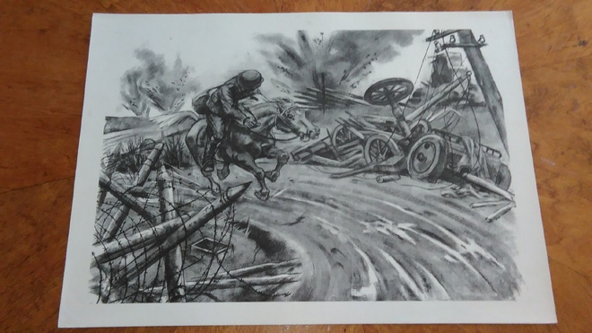 Jatkosota Ratsulähetti Hevonen Sotapiirros Lindeberg 1942